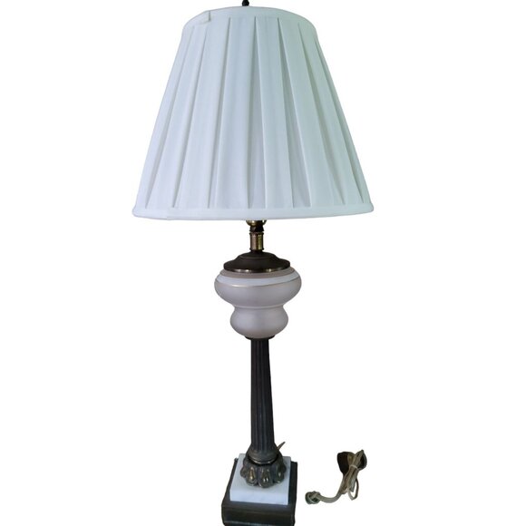 vintage 1950s cambridge lamp co. brass & marble base with brass neck & top table - Picture 1 of 16